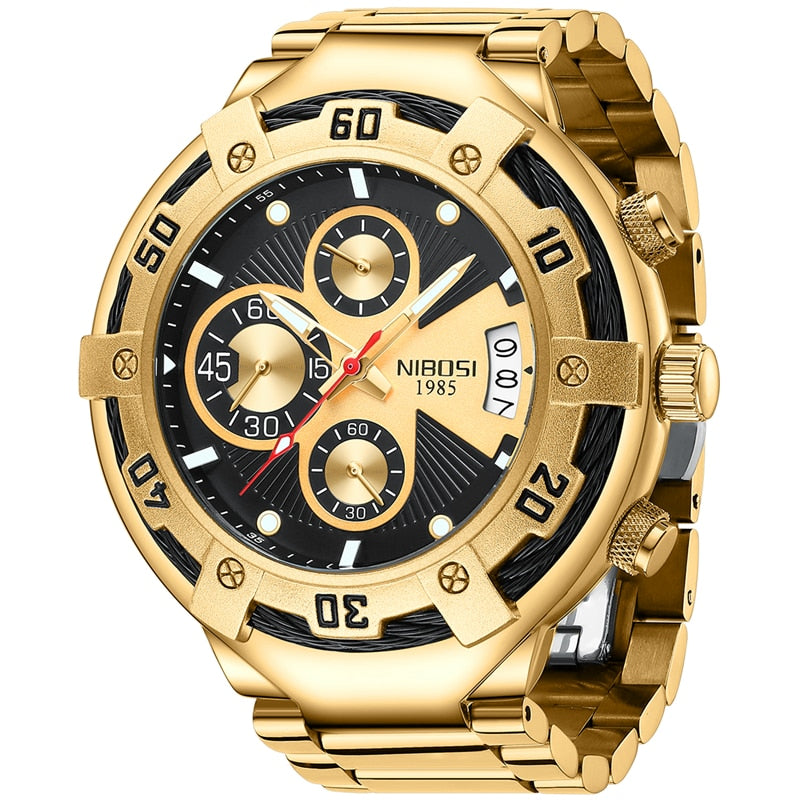 Montre de sport pour hommes étanche chronographe en acier inoxydable.