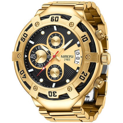Montre de sport pour hommes étanche chronographe en acier inoxydable.