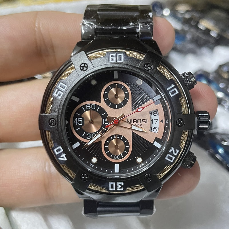 Montre de sport pour hommes étanche chronographe en acier inoxydable.