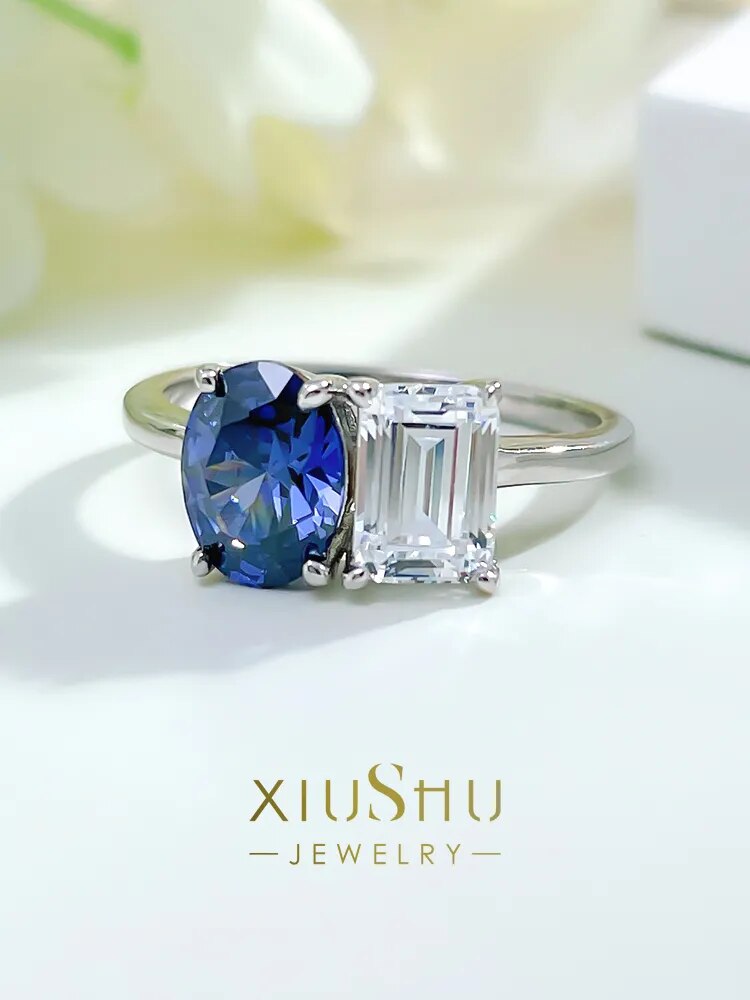 Bague en saphir pour femmes à contraste de couleur de pierre.
