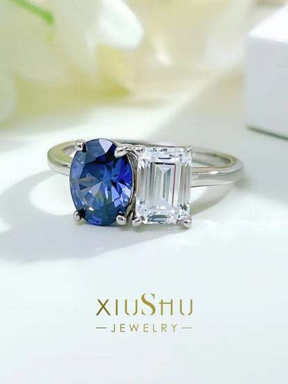 Bague en saphir pour femmes à contraste de couleur de pierre.