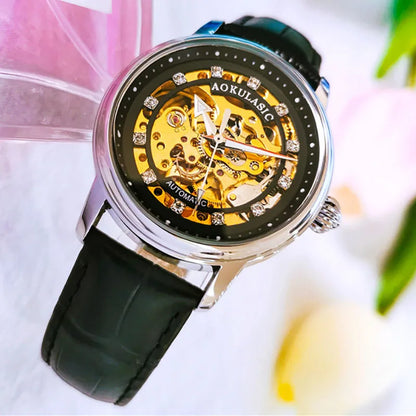 Montre femme élégante mécanique automatique horloge étanche.