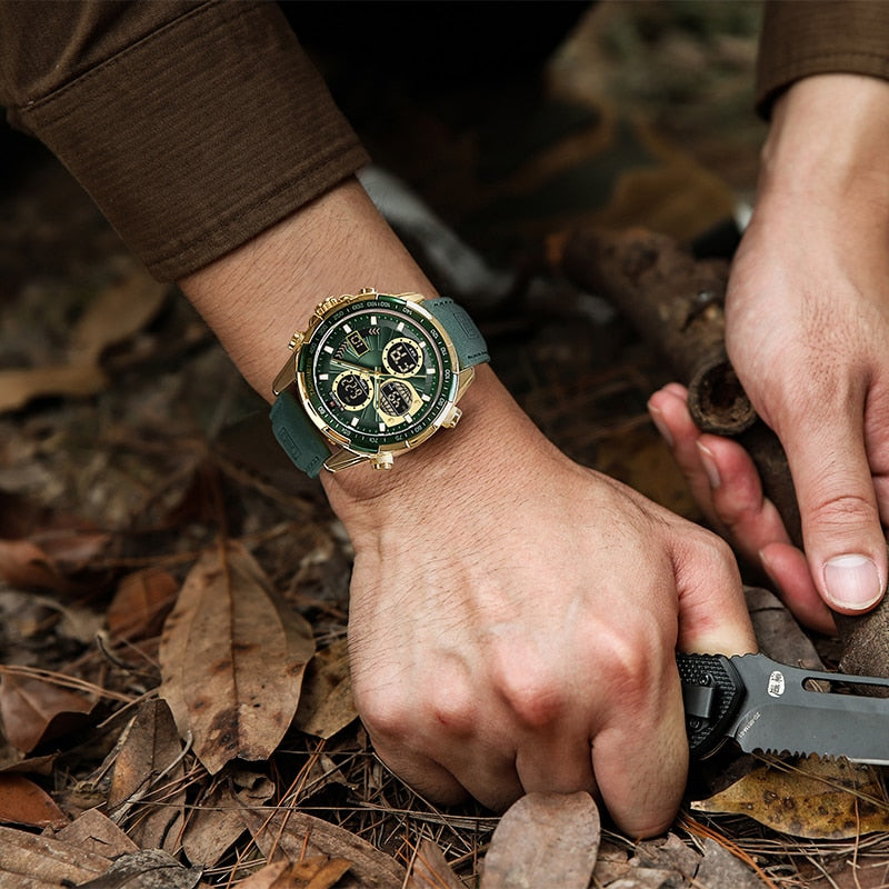 montre-bracelet en cuir pour homme, accessoire de Sport militaire, étanche, à Quartz, chronographe.