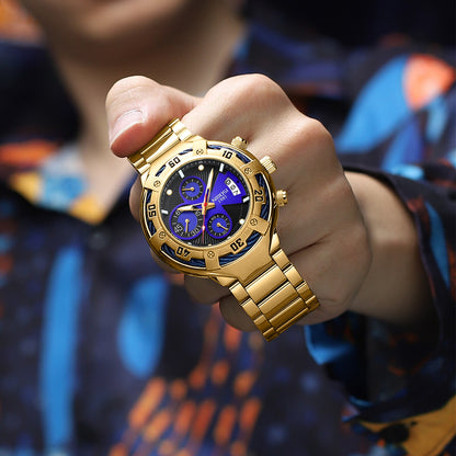 Montre de sport pour hommes étanche chronographe en acier inoxydable.