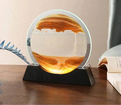 Lampe de table 3D en forme de sablier avec éclairage et sable mouvant.