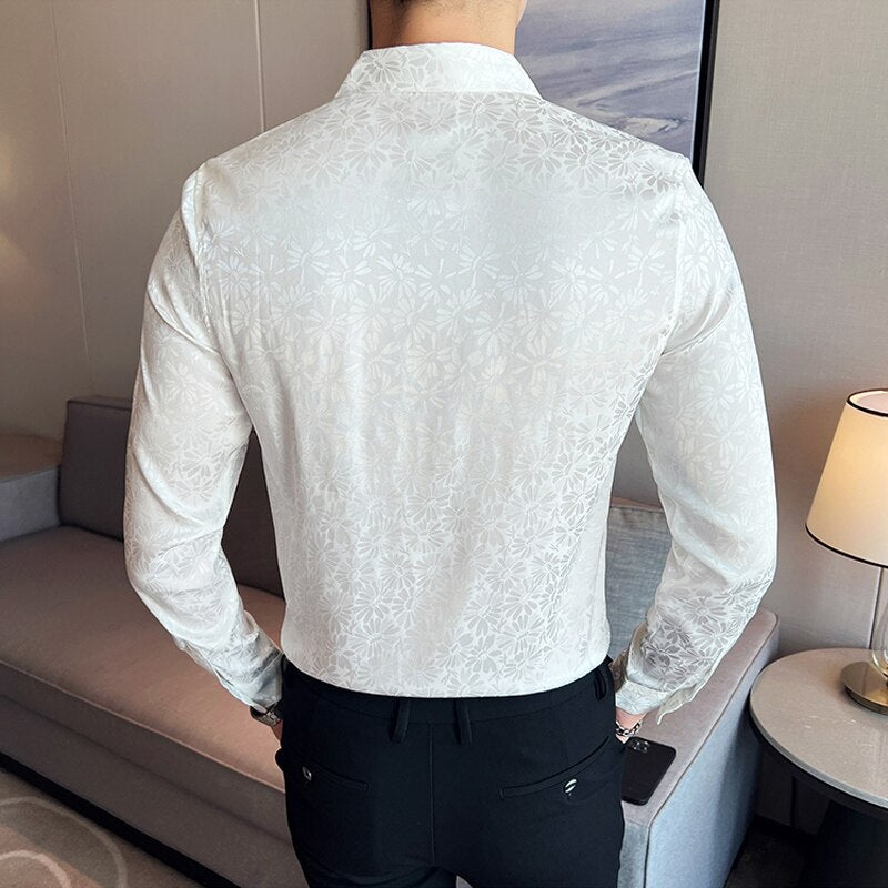 Chemise à manches longues floral pour hommes, chemises à fleurs de style coréen.