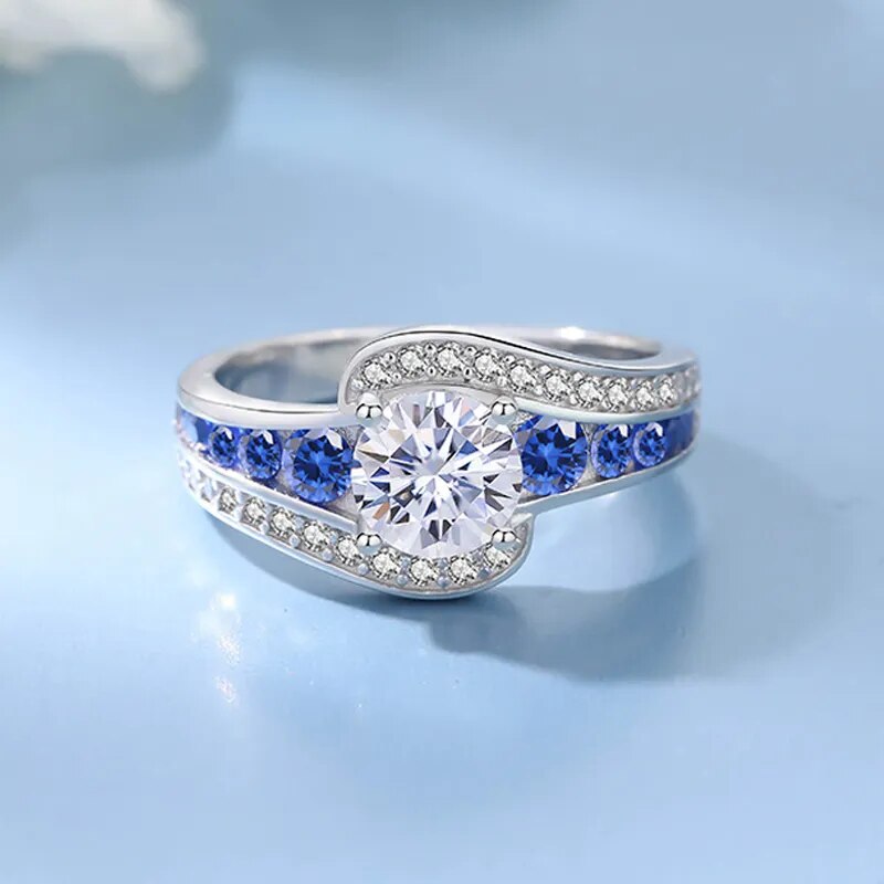 Bague en Moissanite pour Femmes excellente Coupe Argent Sterling 100%.