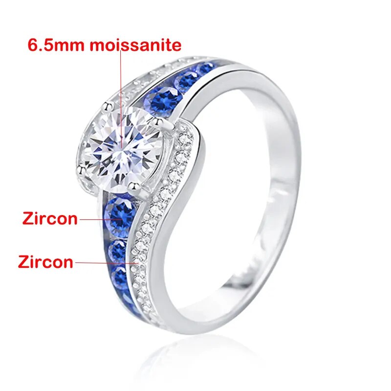 Bague en Moissanite pour Femmes excellente Coupe Argent Sterling 100%.