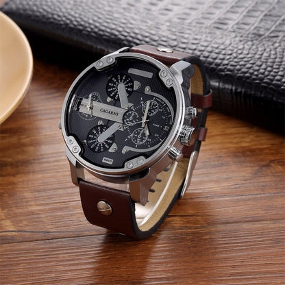 Montre classique à grand cadran pour hommes doubles horloges.