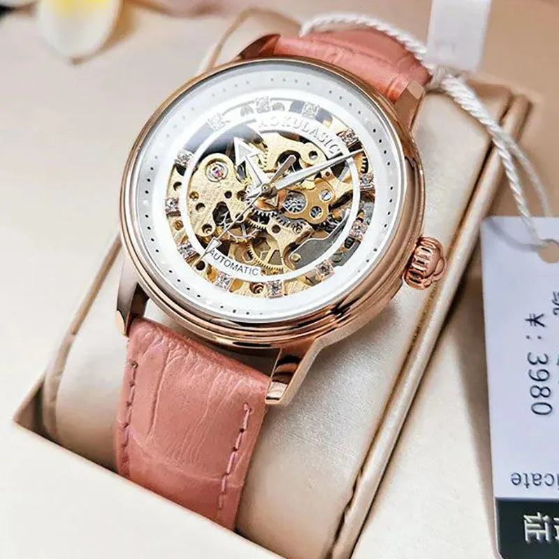 Montre femme élégante mécanique automatique horloge étanche.
