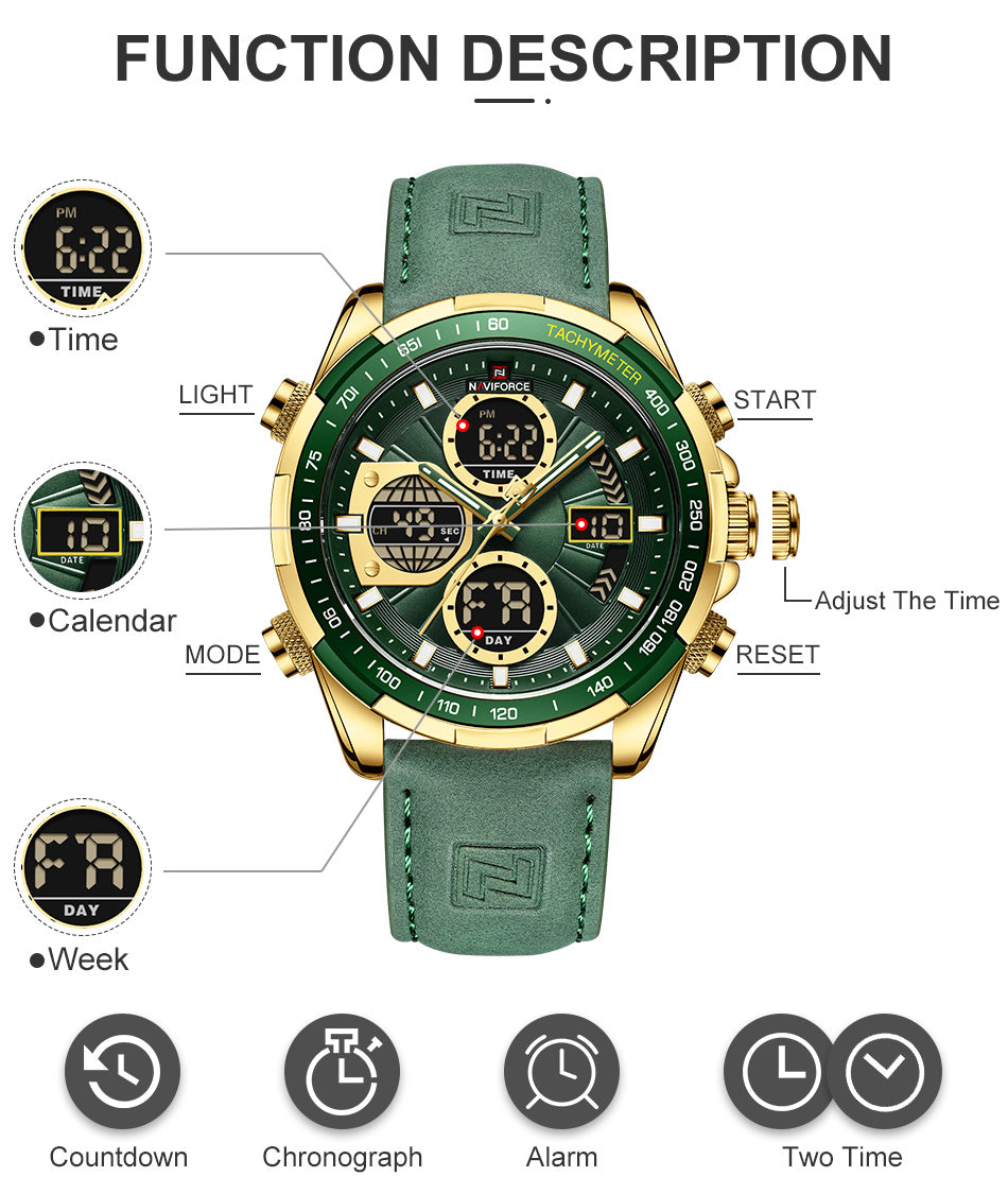montre-bracelet en cuir pour homme, accessoire de Sport militaire, étanche, à Quartz, chronographe.