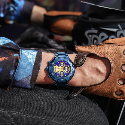 Montre de sport pour hommes étanche chronographe en acier inoxydable.