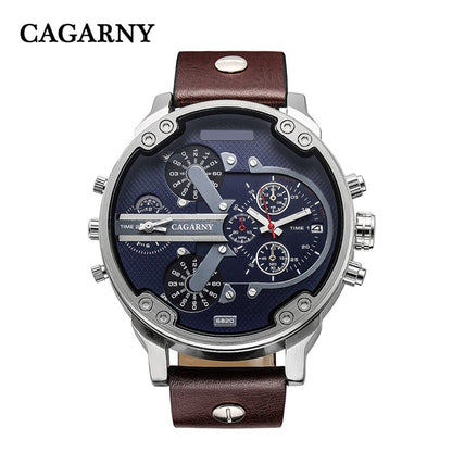Montre classique à grand cadran pour hommes doubles horloges.