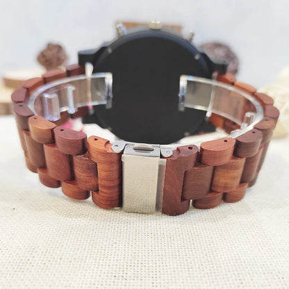 Montre homme en bois à quartz double horloge.
