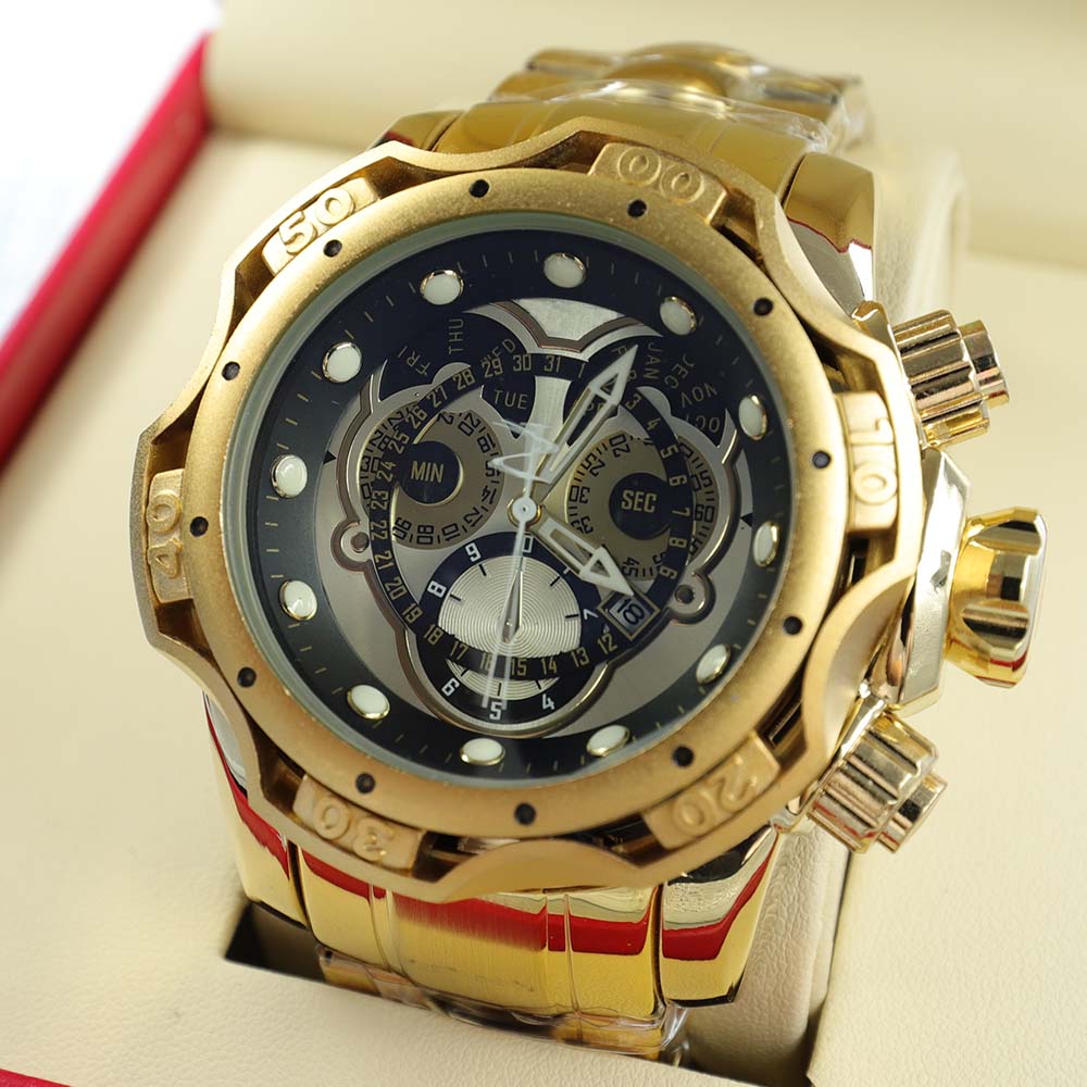 Montre de luxe en or 18 carats pour hommes étanche originale.