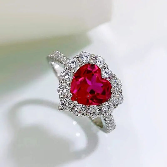 Bagues en diamant coeur émeraude pour femmes Argent 100%