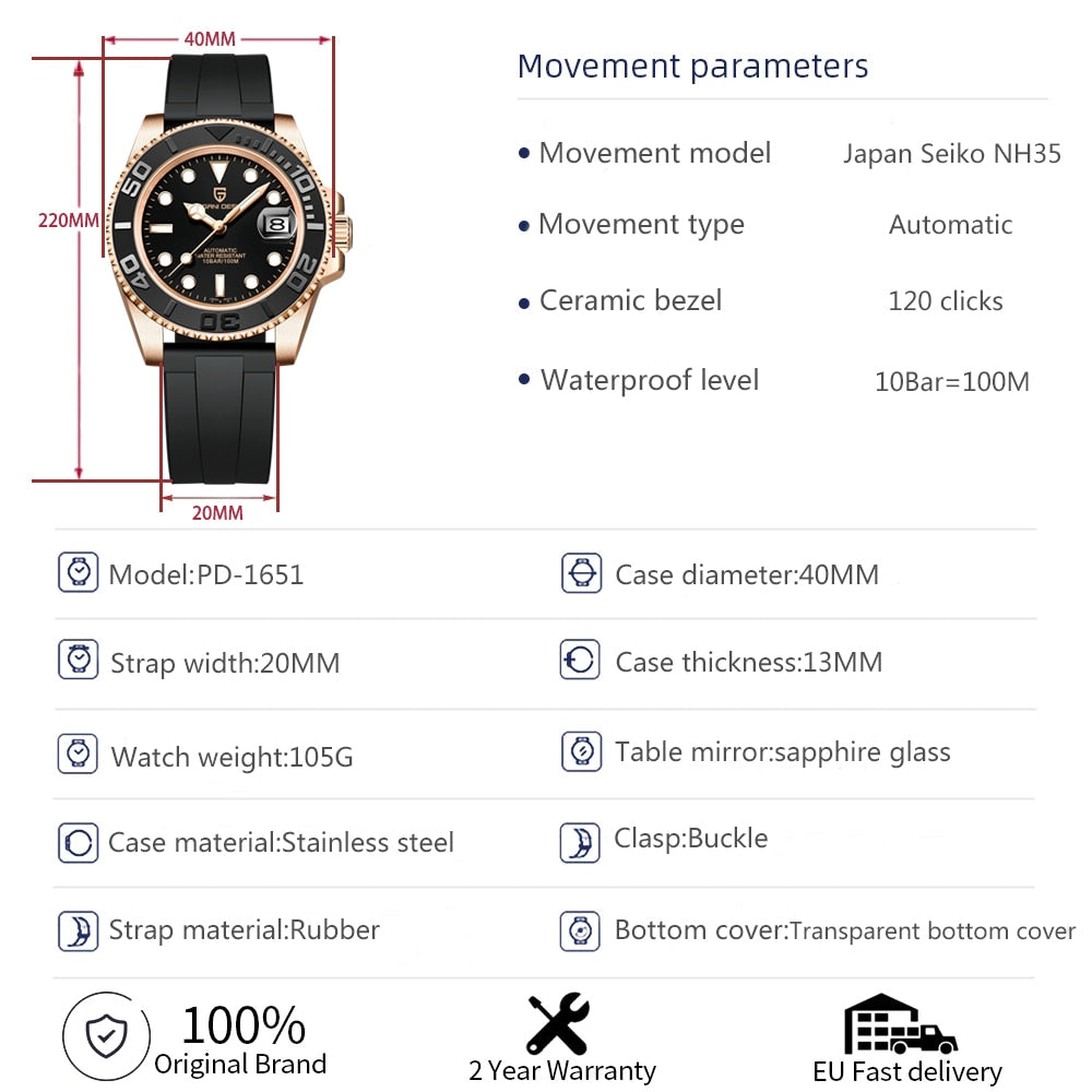 montre-bracelet mécanique automatique en saphir pour homme.