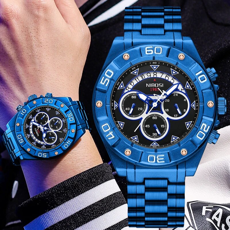 Montre à quartz en acier inoxydable pour hommes mode luxe.