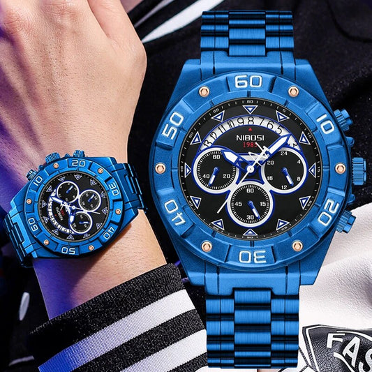 Montre à quartz en acier inoxydable pour hommes mode luxe.