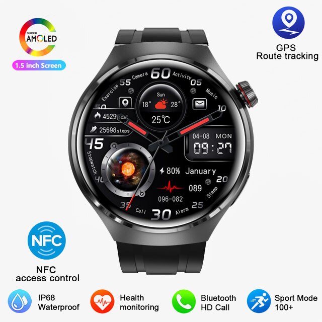 Montre connectée gt4 pro pour homme, smartwatch, moniteur d'activité physique, avec GPS.