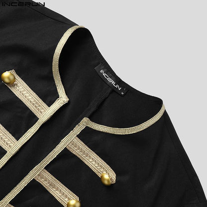 Vestes col rond à manches longues, Streetwear ouvert, Patchwork Vintage élégant mince manteaux hommes