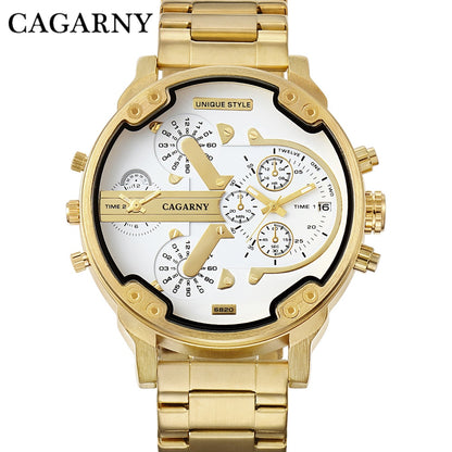 Montre classique à grand cadran pour hommes doubles horloges.