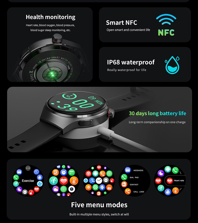 Montre connectée gt4 pro pour homme, smartwatch, moniteur d'activité physique, avec GPS.