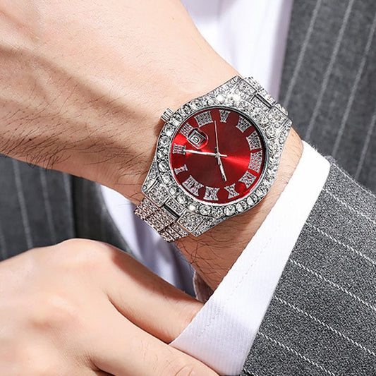 Montre luxe pour femmes glacé diamant autour montres à quartz.