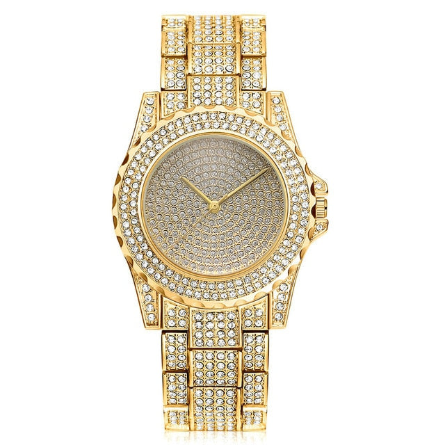 Montre luxe pour femmes glacé diamant autour montres à quartz.