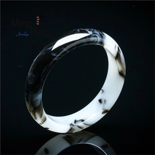 Bracelet Hetian de fleurs noires et blanches naturelles.