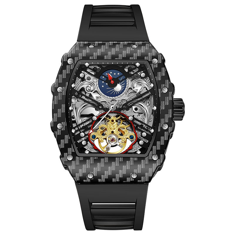 Montre squelette automatique mécanique pour hommes, Tourbillon squelette.