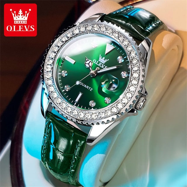 Montre élégante étanche avec cadran diamant pour femmes.