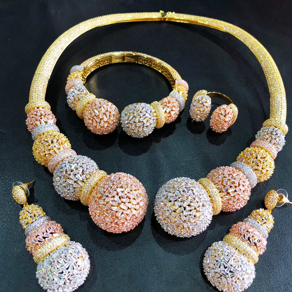 Ensemble de bijoux luxe élégants en zircon cubique tendance.