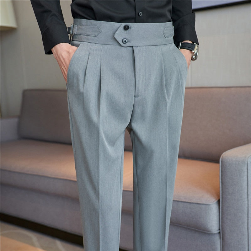 Pantalon pour hommes taille haute style britannique coupe slim.