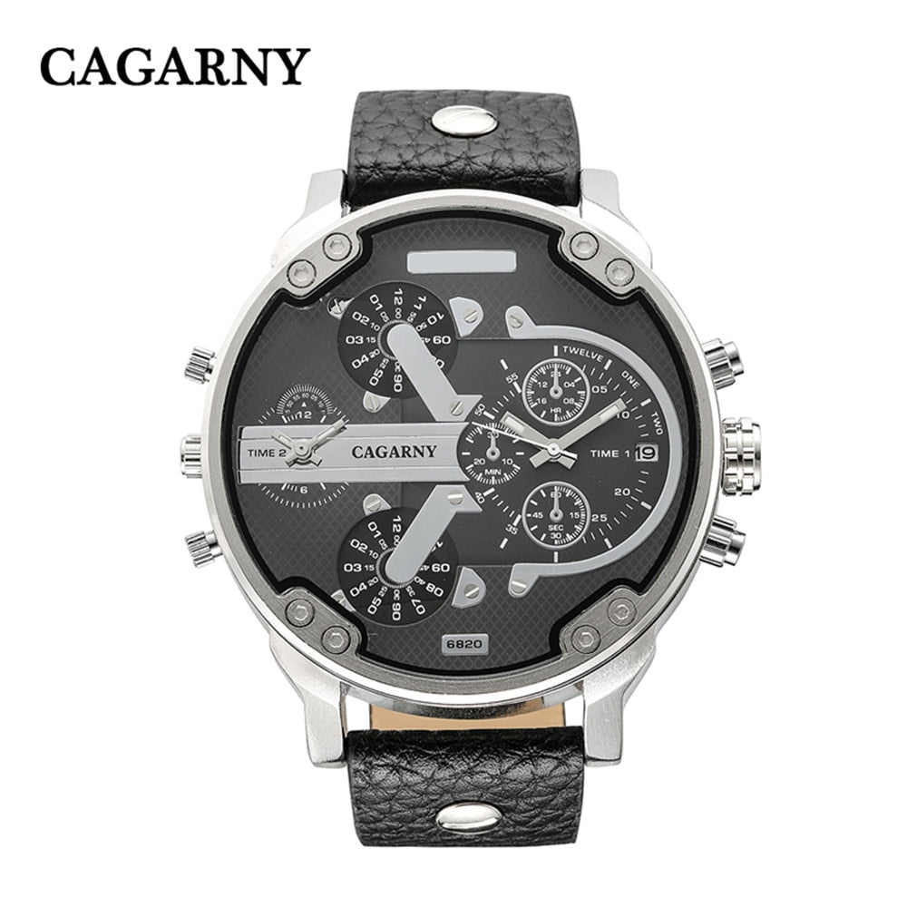 Montre classique à grand cadran pour hommes doubles horloges.