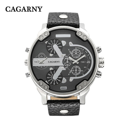 Montre classique à grand cadran pour hommes doubles horloges.
