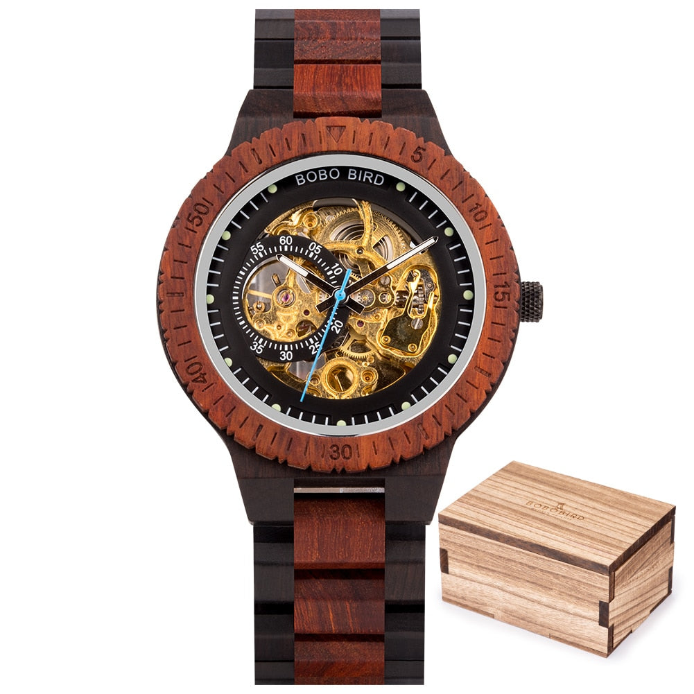 montre mécanique en bois pour hommes grande marque de luxe.