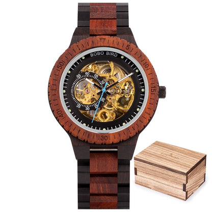 montre mécanique en bois pour hommes grande marque de luxe.
