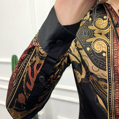 Chemises or pour hommes, style baroque de luxe, Slim, à manches longues.