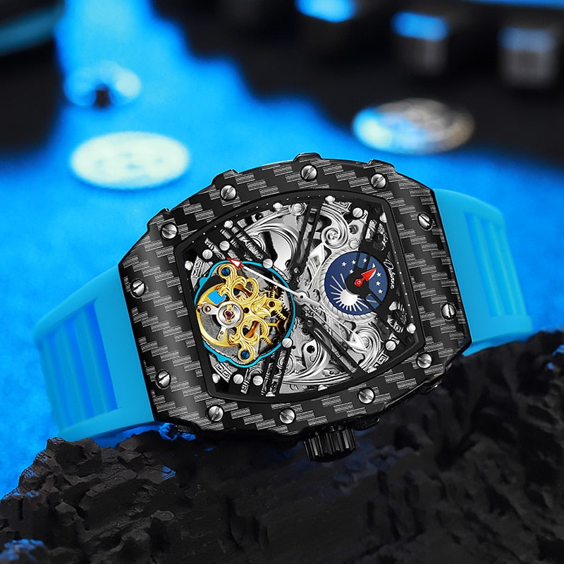 Montre squelette automatique mécanique pour hommes, Tourbillon squelette.
