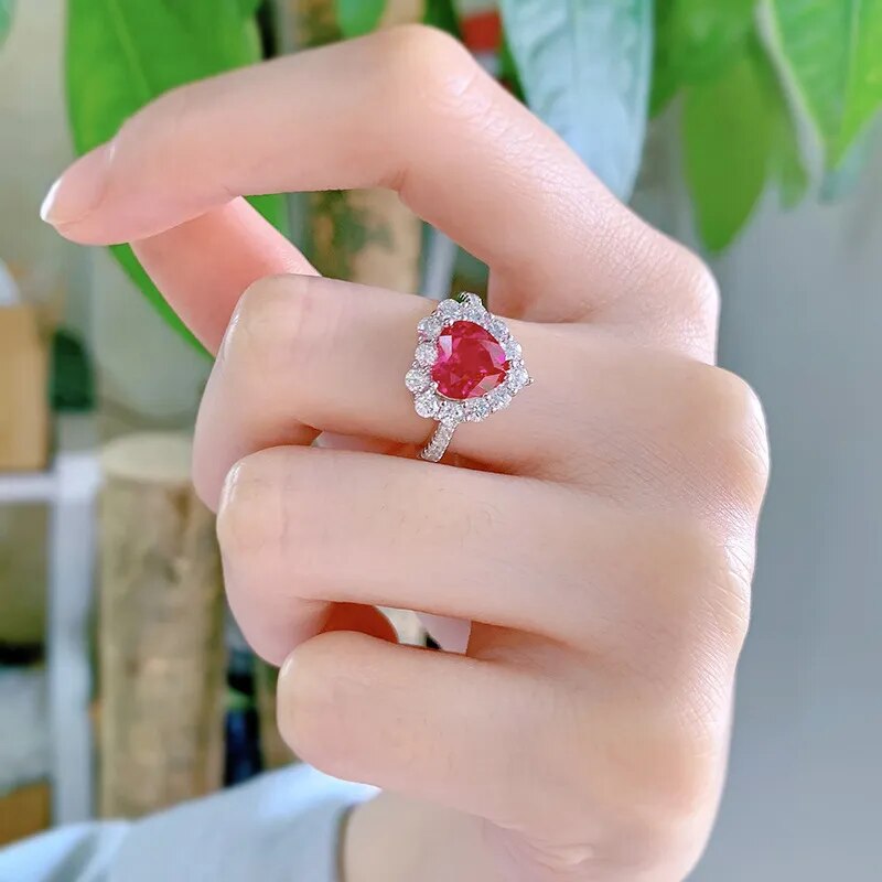 Bagues en diamant coeur émeraude pour femmes Argent 100%