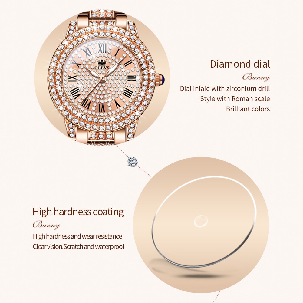 Montre luxe élégante en diamant pour femme.