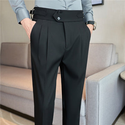 Pantalon pour hommes taille haute style britannique coupe slim.