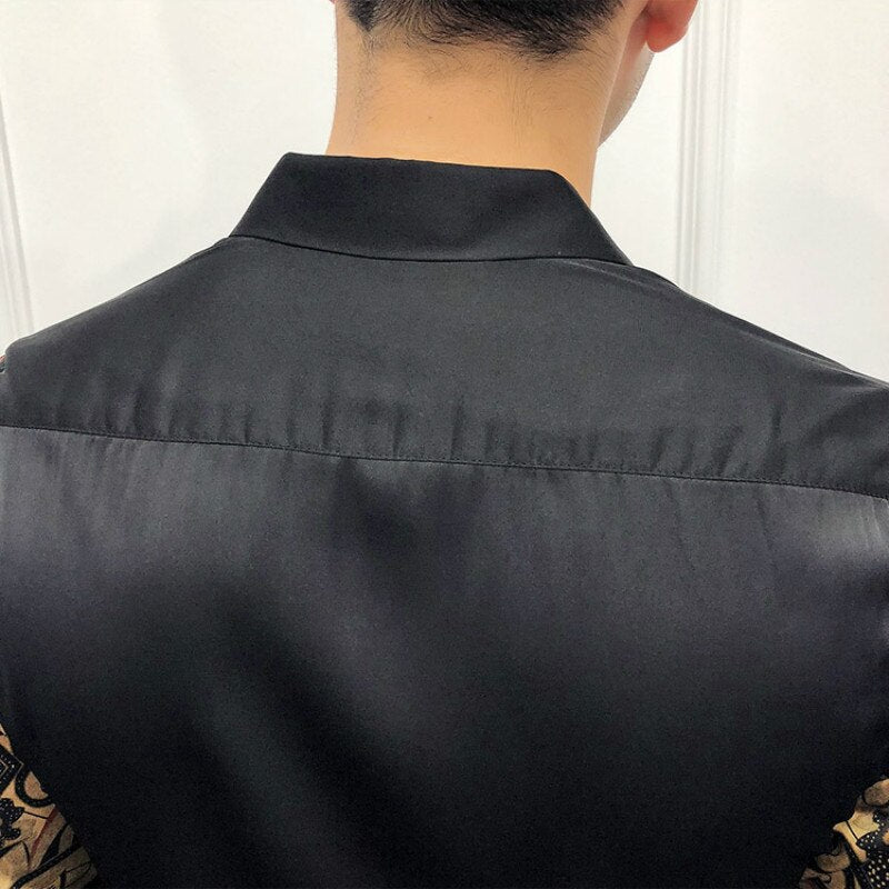 Chemises or pour hommes, style baroque de luxe, Slim, à manches longues.