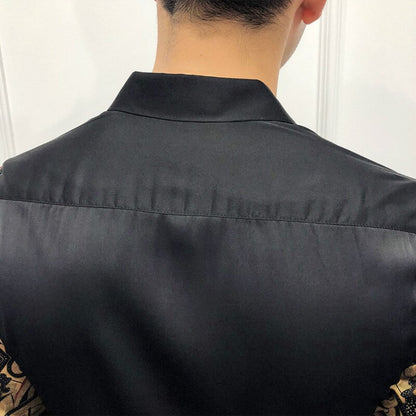 Chemises or pour hommes, style baroque de luxe, Slim, à manches longues.