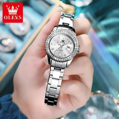 Montre élégante étanche avec cadran diamant pour femmes.