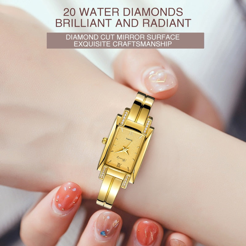 Montre en or pour femmes, marque de luxe, mode carré diamant étanche.