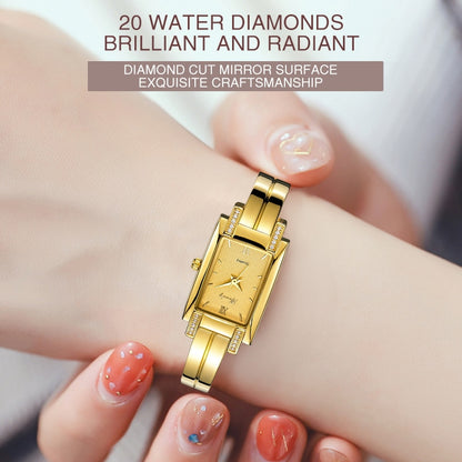 Montre en or pour femmes, marque de luxe, mode carré diamant étanche.