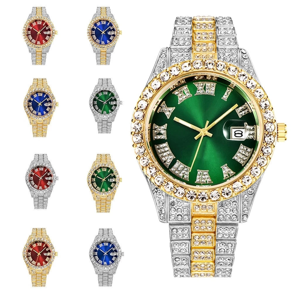 Montre luxe pour femmes glacé diamant autour montres à quartz.