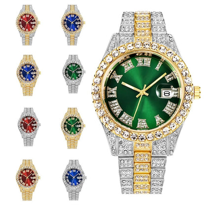 Montre luxe pour femmes glacé diamant autour montres à quartz.